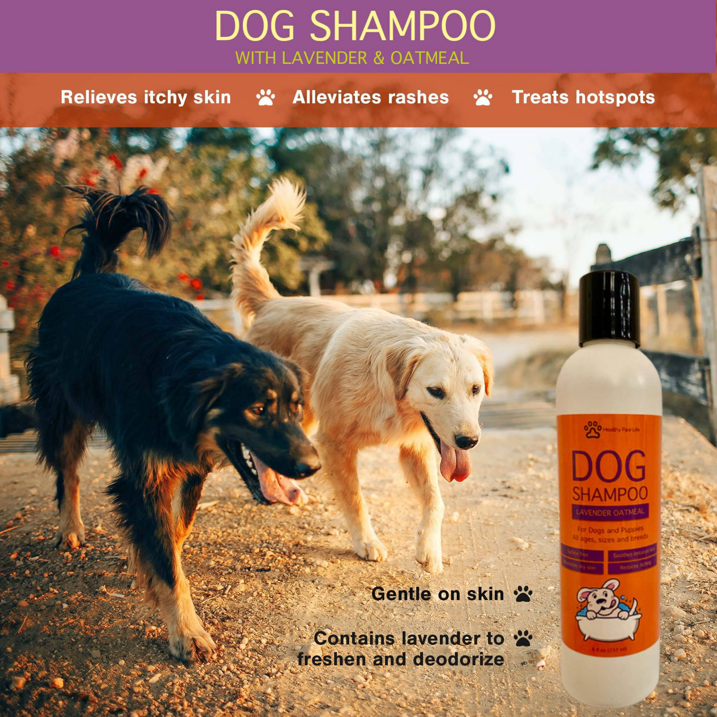 Champú para mascotas con avena y lavanda