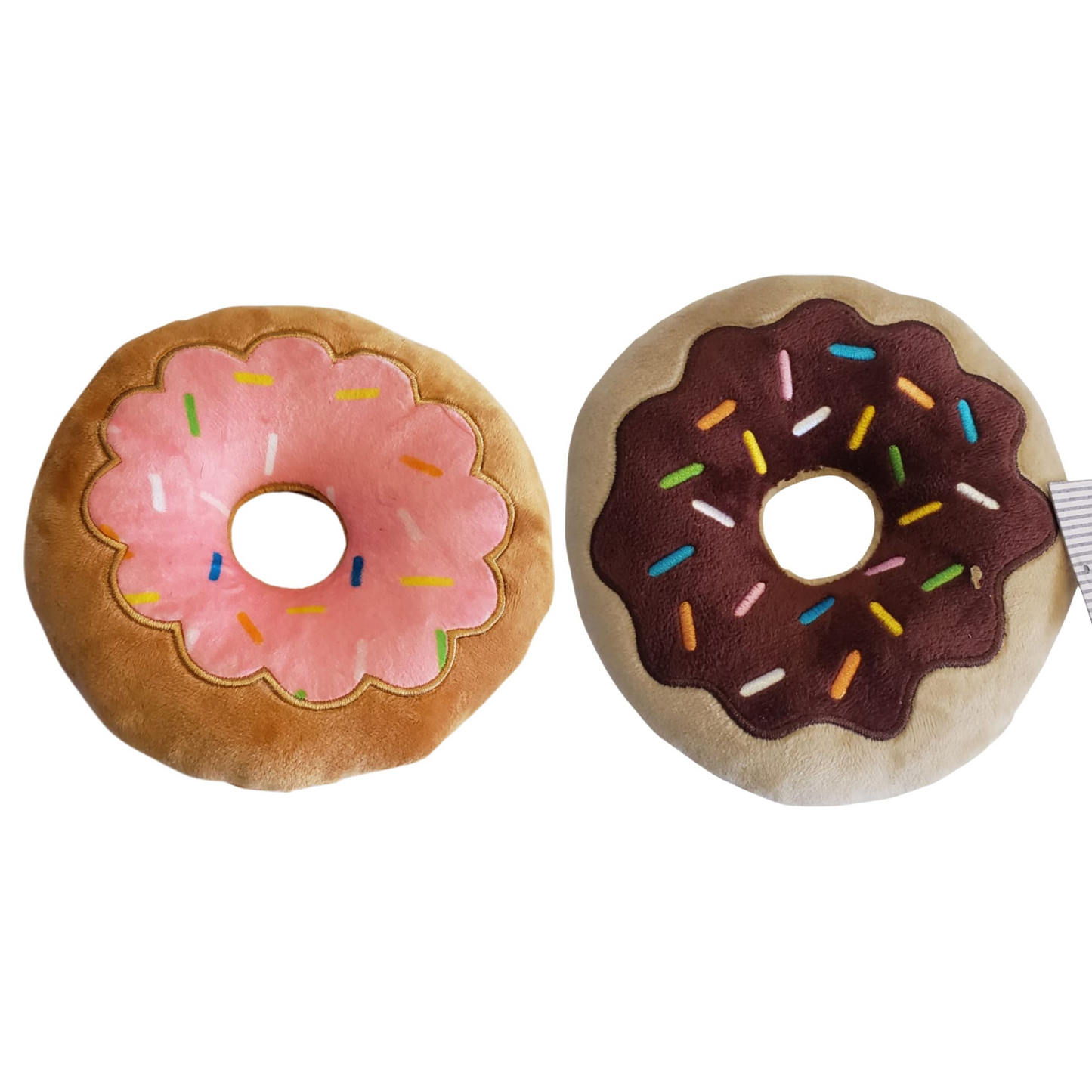 Juego interactivo de juguetes para perros de peluche con forma de donut (chocolate y fresa)
