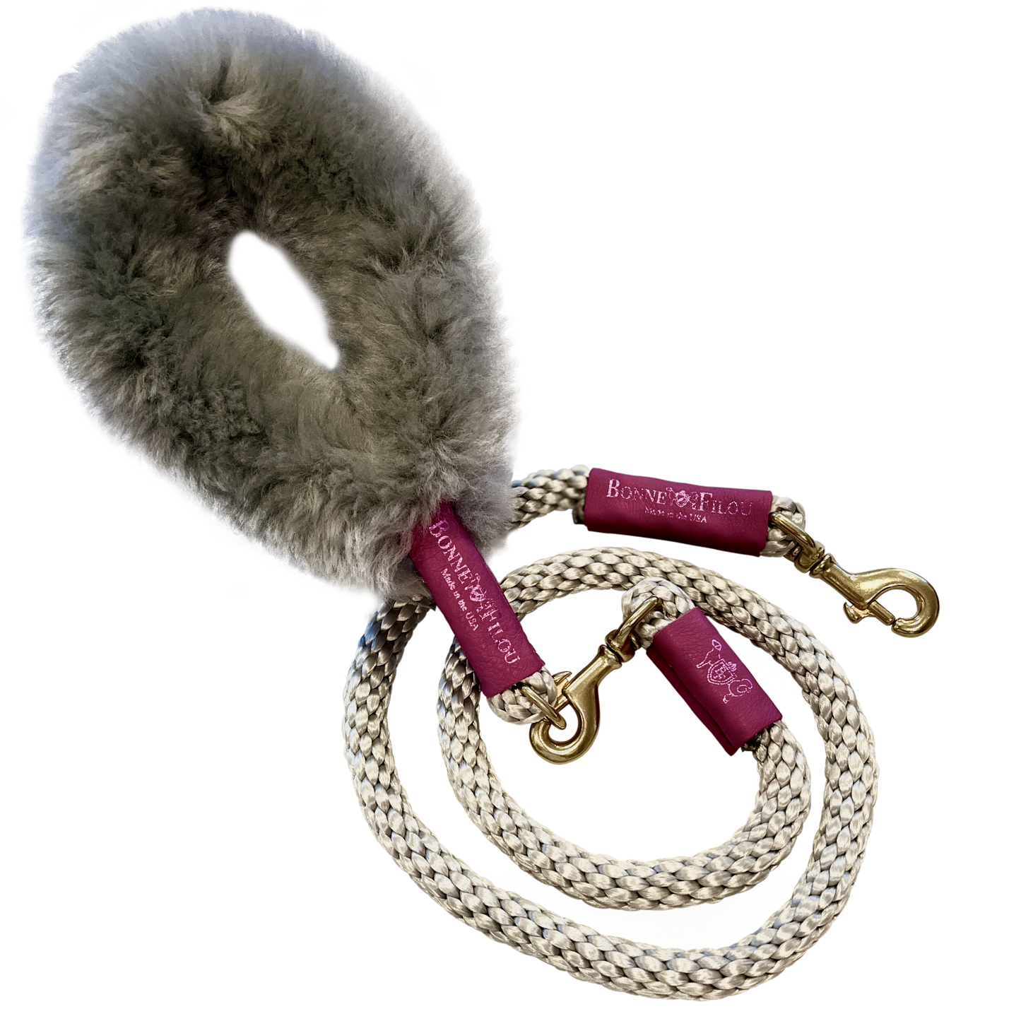 Paquete de agarre de piel de oveja + correa de cuerda para perros
