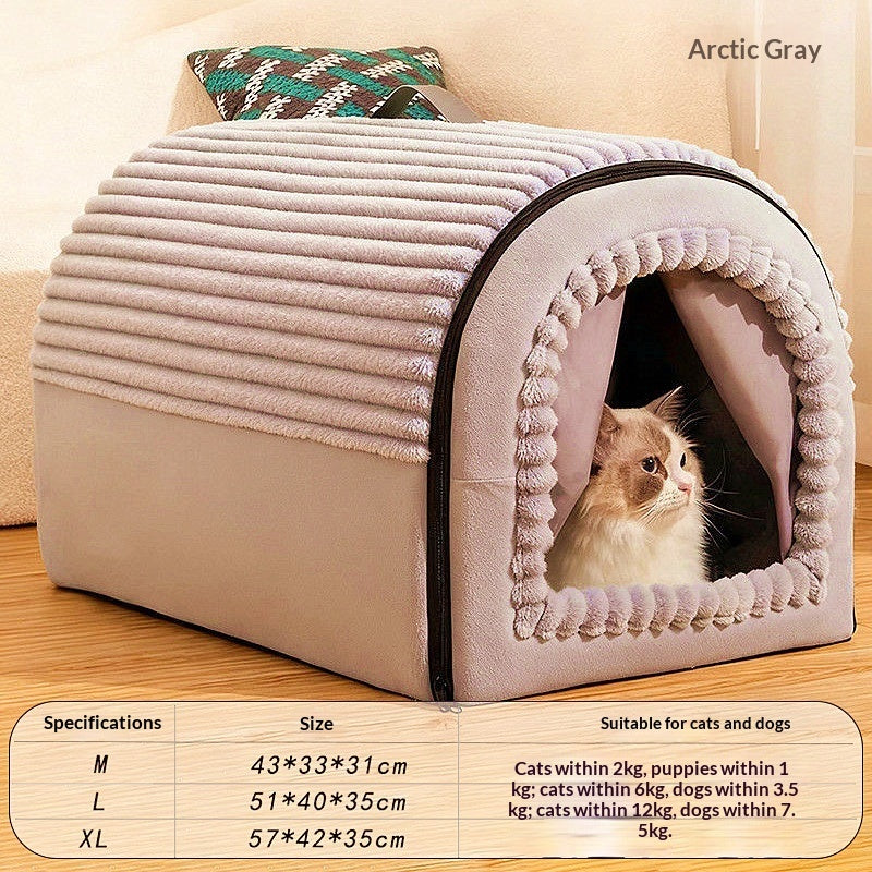 Insulated Enclosed Cat & Dog House with Door Curtain – All Seasons | 3 Colors & 3 Sizes
