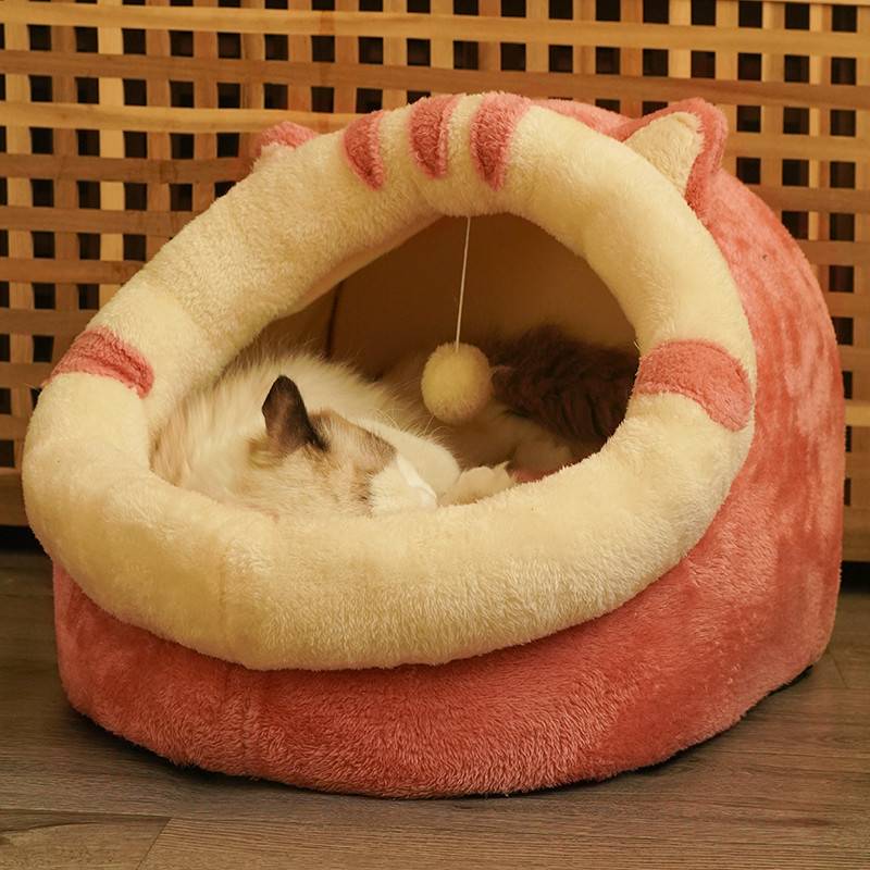 Semi-Enclosed Polar Fleece Cat House – Deep Sleep Warmth | 3 Sizes & 3 Colors