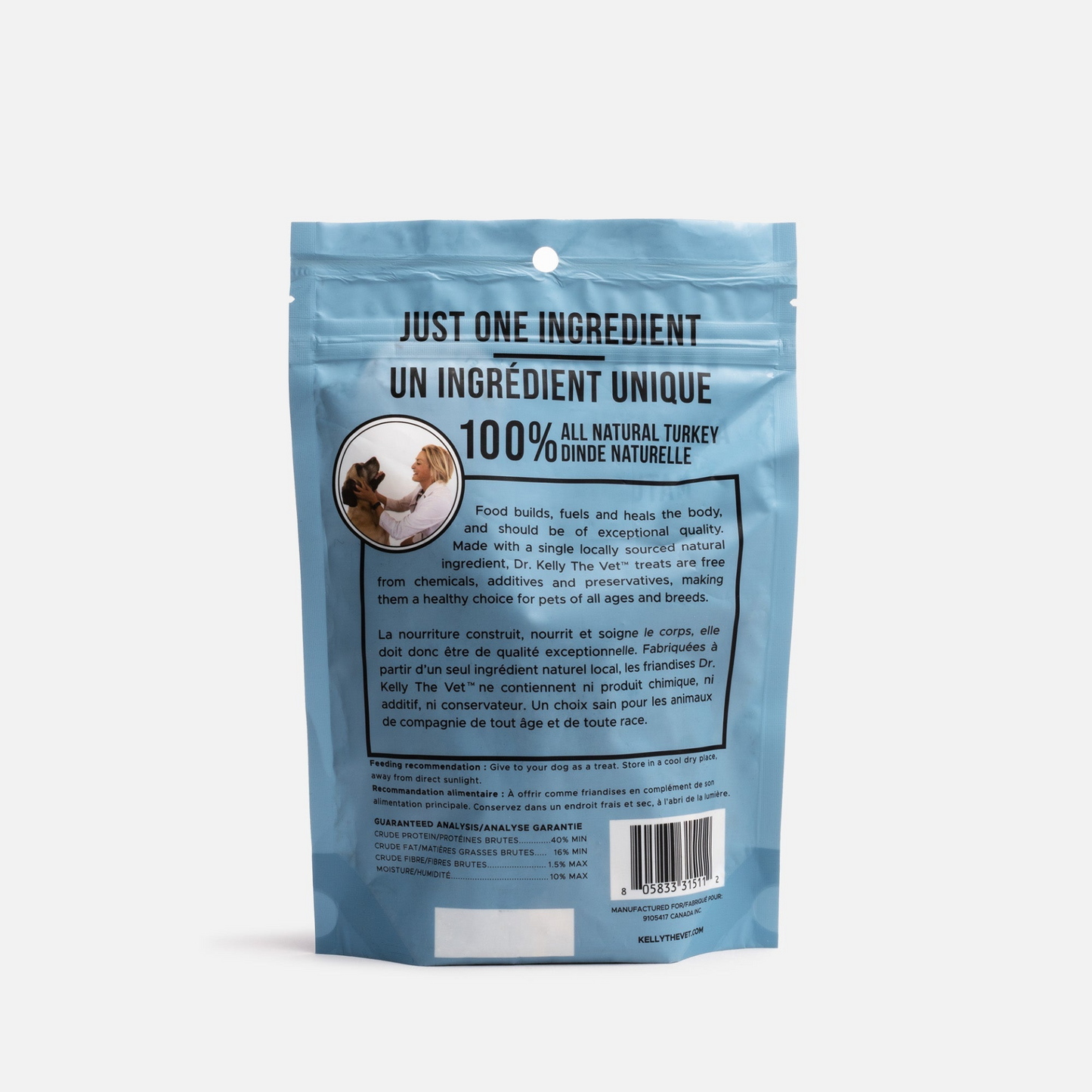 Paquete de 4 golosinas para perros 100% naturales Dr. Kelly The Vet - Pavo 120 g/cada uno