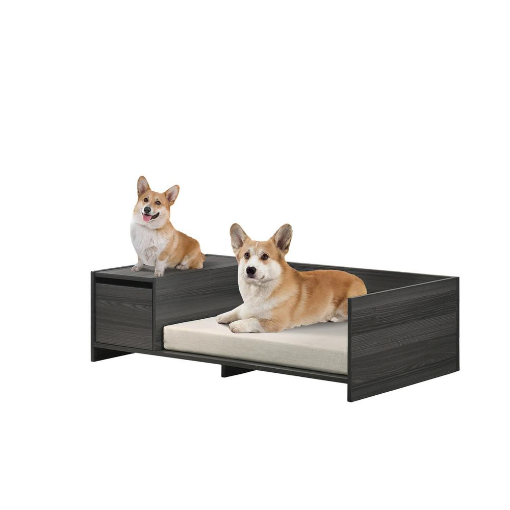 Cama para mascotas cómoda y moderna Esme gris ceniza de 47 pulgadas de ancho con cojín y compartimento de almacenamiento lateral