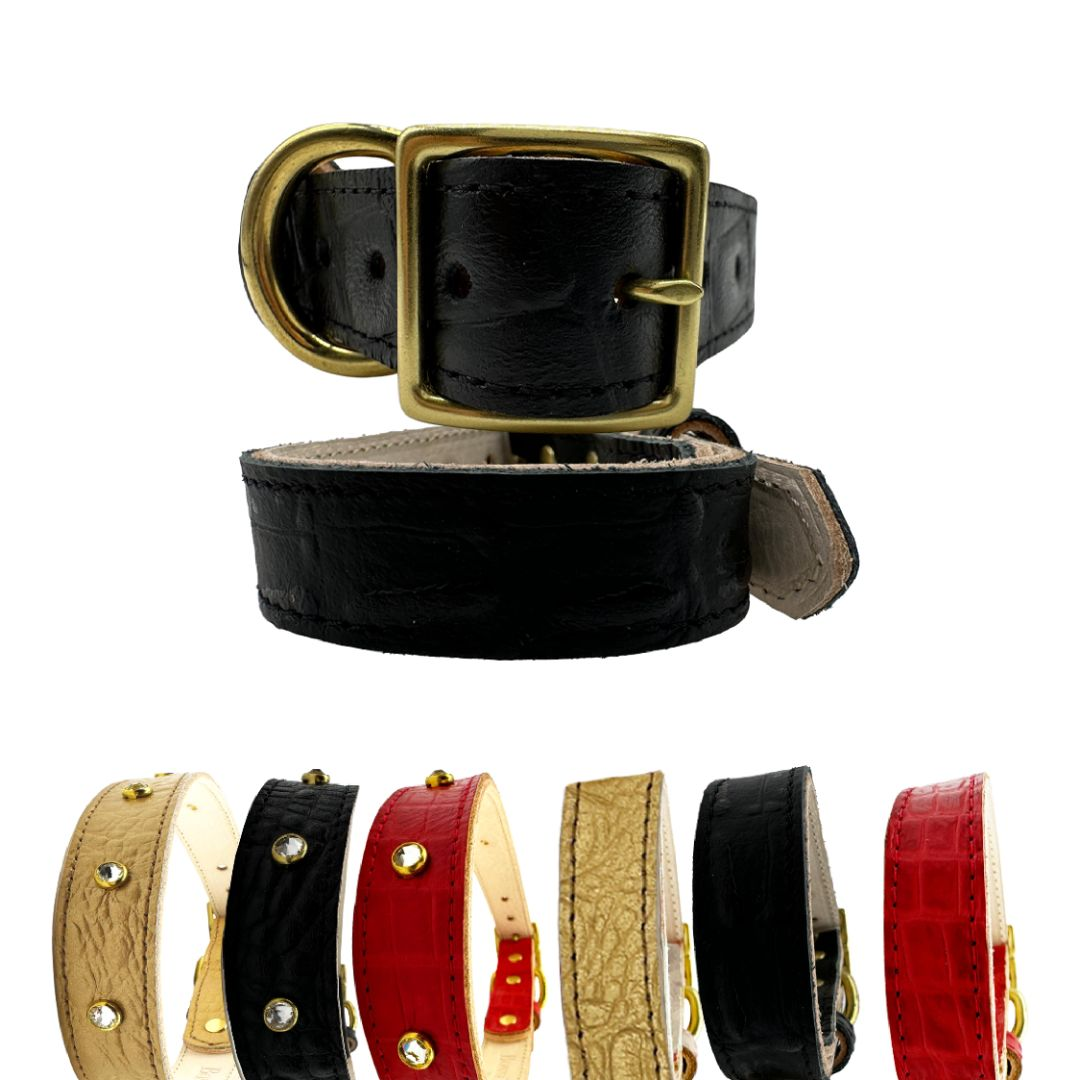 Bonne et Filou Collar para Perros de Piel de Cocodrilo