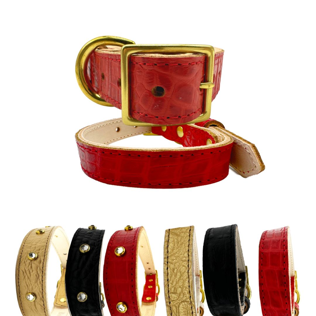 Bonne et Filou Collar para Perros de Piel de Cocodrilo