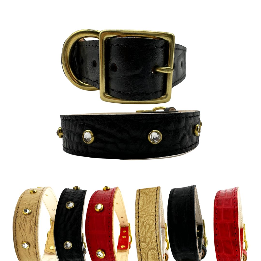 Bonne et Filou Collar para Perros de Piel de Cocodrilo