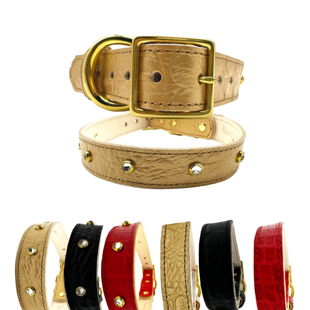 Bonne et Filou Collar para Perros de Piel de Cocodrilo
