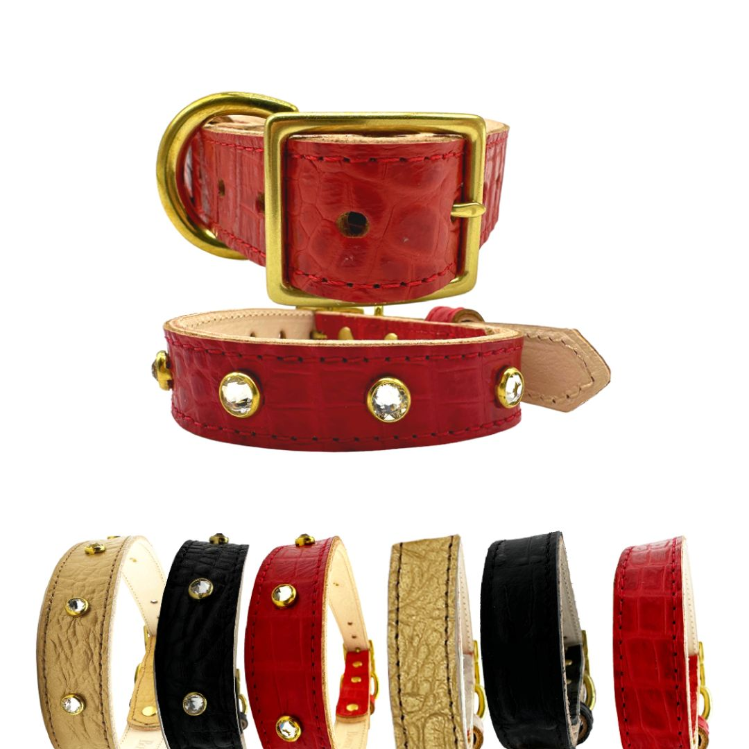 Bonne et Filou Collar para Perros de Piel de Cocodrilo