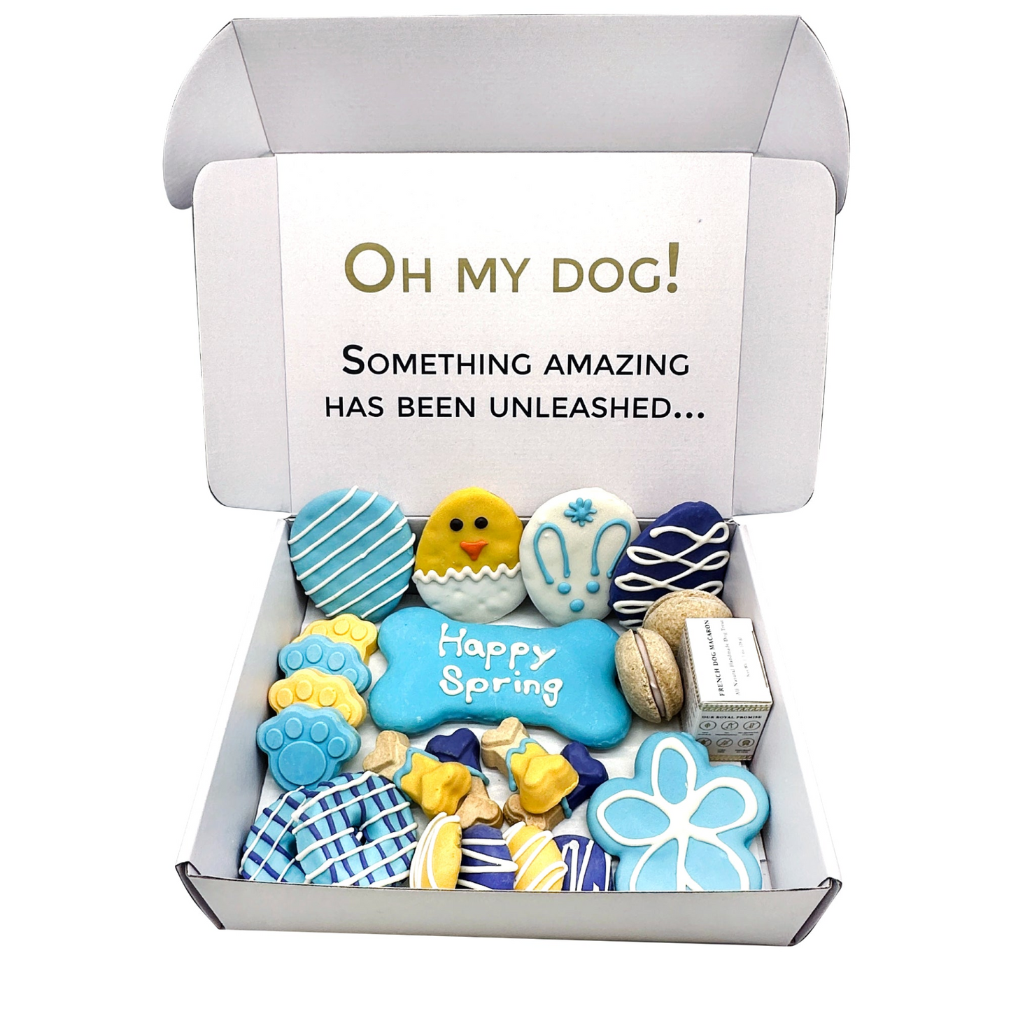 Caja de regalo de golosinas para perros con temática primaveral de Bonne et Filou