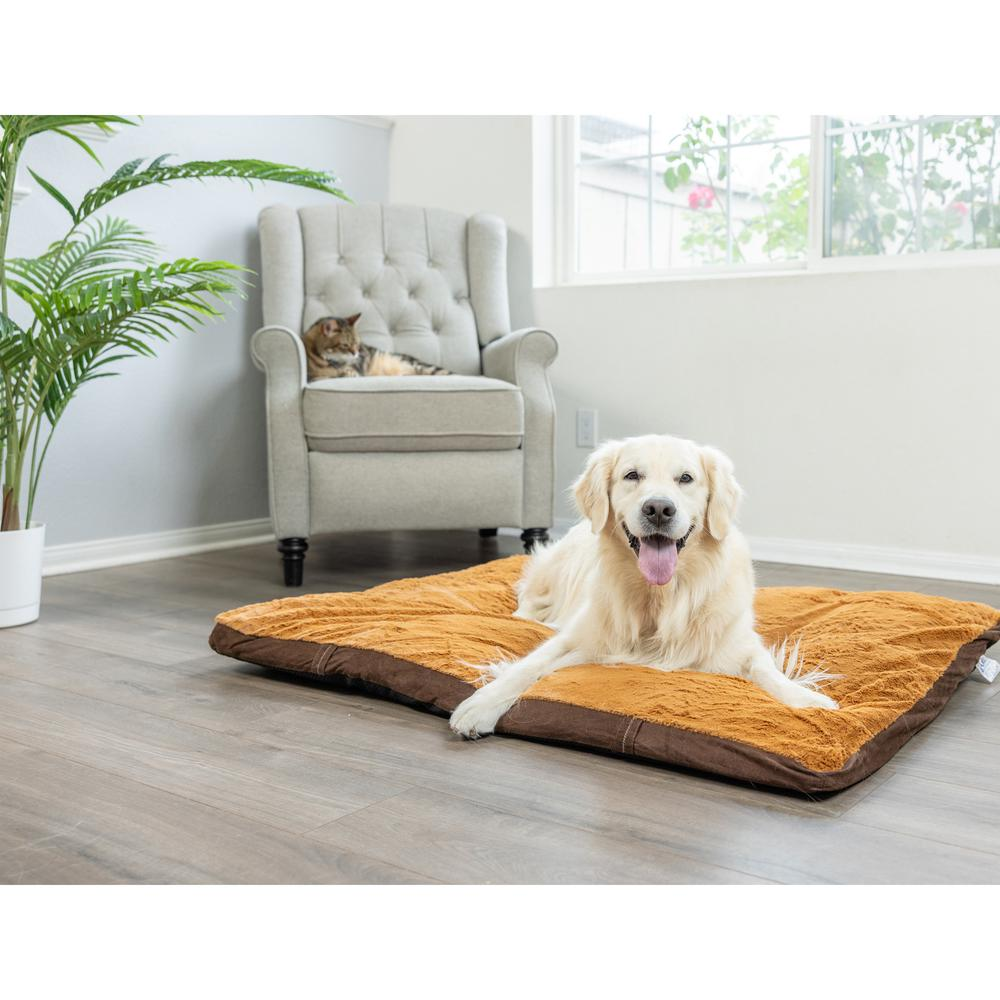 Armarkat Alfombrilla extragrande para cama para mascotas en color moca y marrón tierra, ante sintético y felpa suave