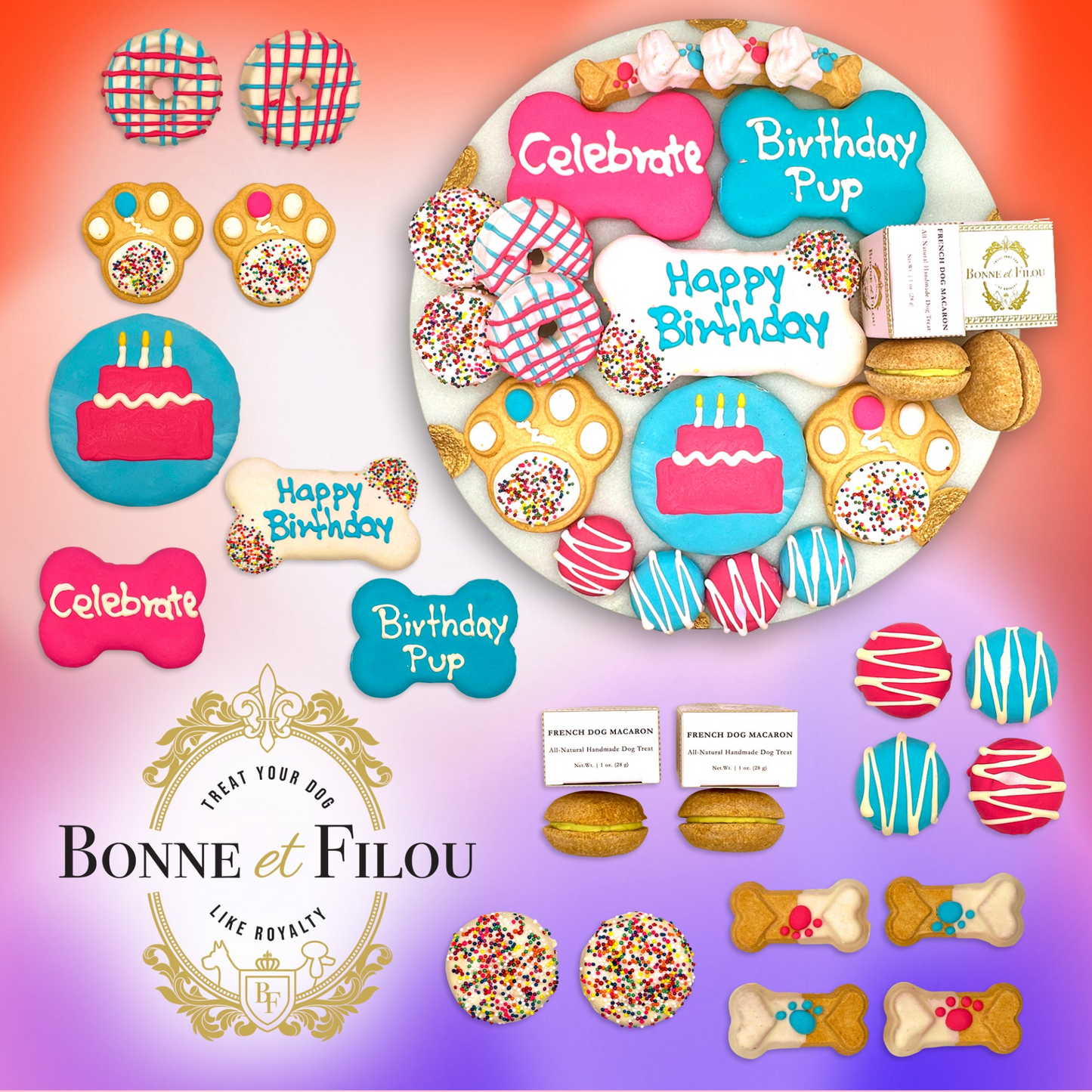 Caja de regalo de golosinas para perros Happy Birthday de Bonne et Filou