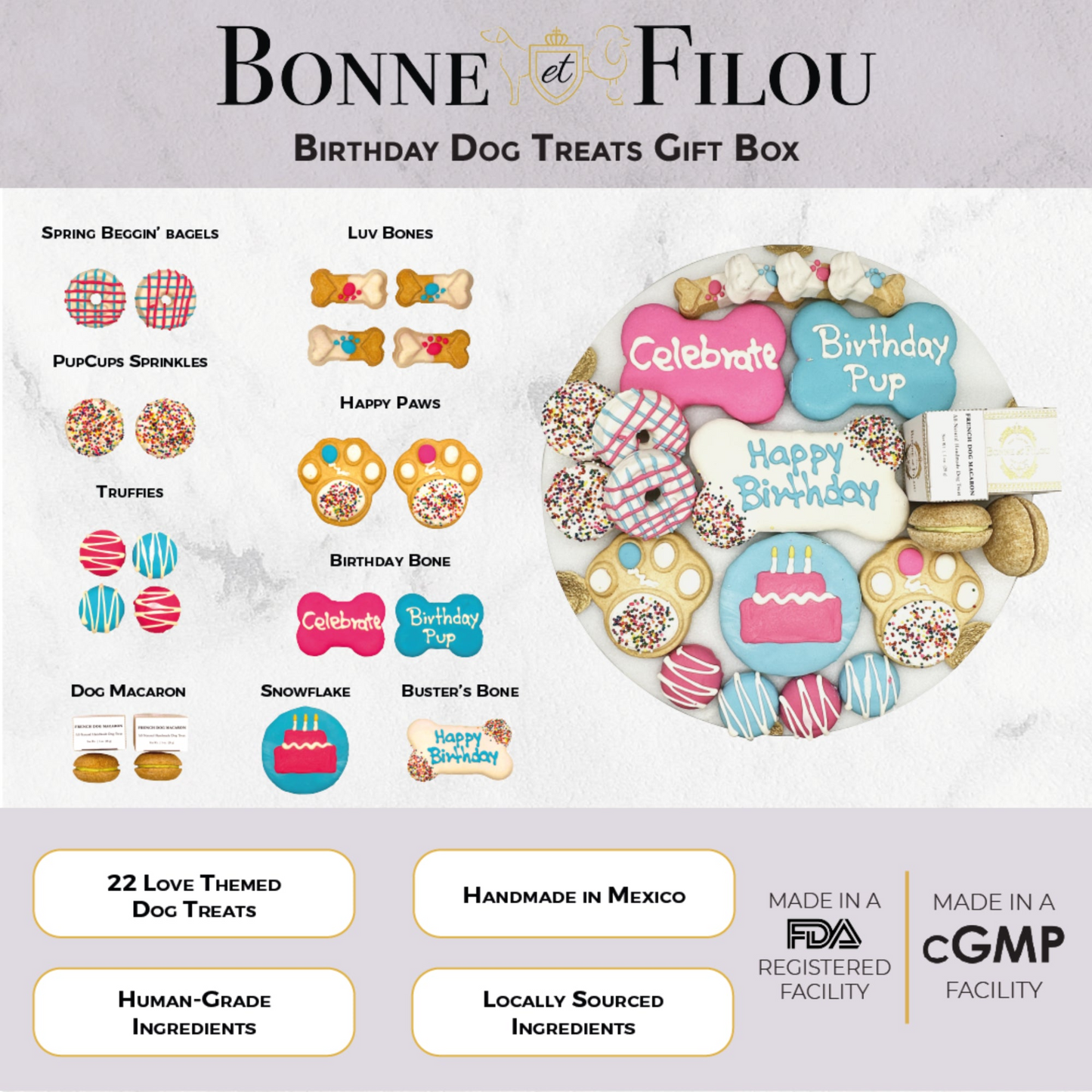 Caja de regalo de golosinas para perros Happy Birthday de Bonne et Filou