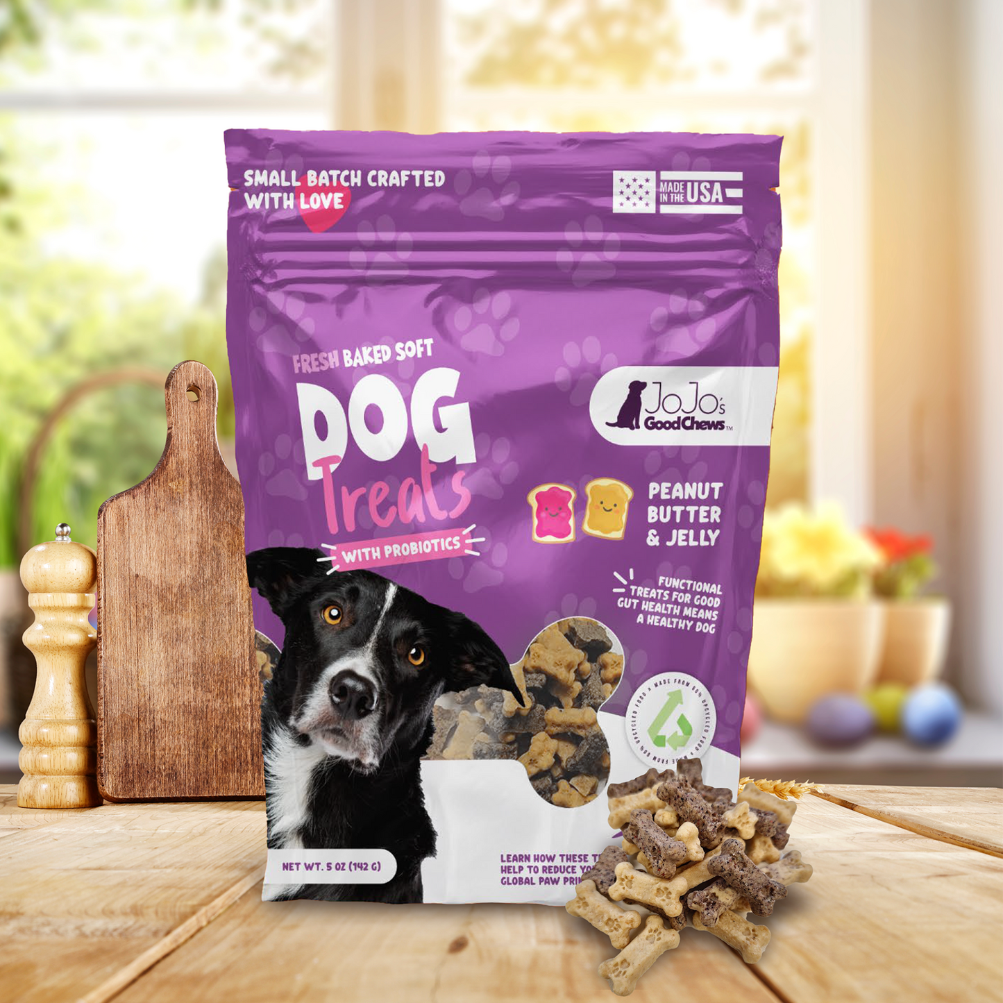 Golosinas masticables suaves para perros con mantequilla de maní y gelatina recién horneadas (paquete de 2)