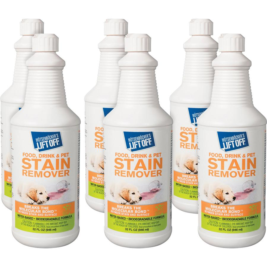 Quitamanchas para mascotas/alimentos/bebidas Lift Off de Mötsenböcker - Botella de 32 onzas líquidas (1 cuarto de galón) - 6/caja - Blanco