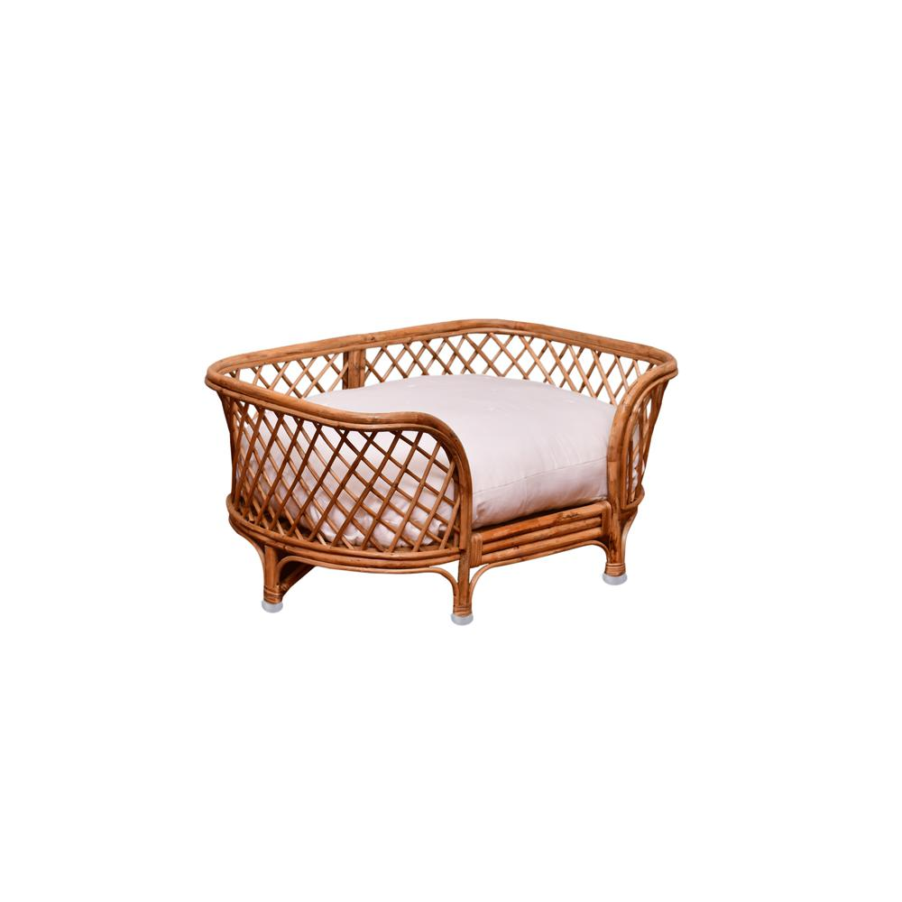 Elegante cama para mascotas de ratán con cómodo cojín
