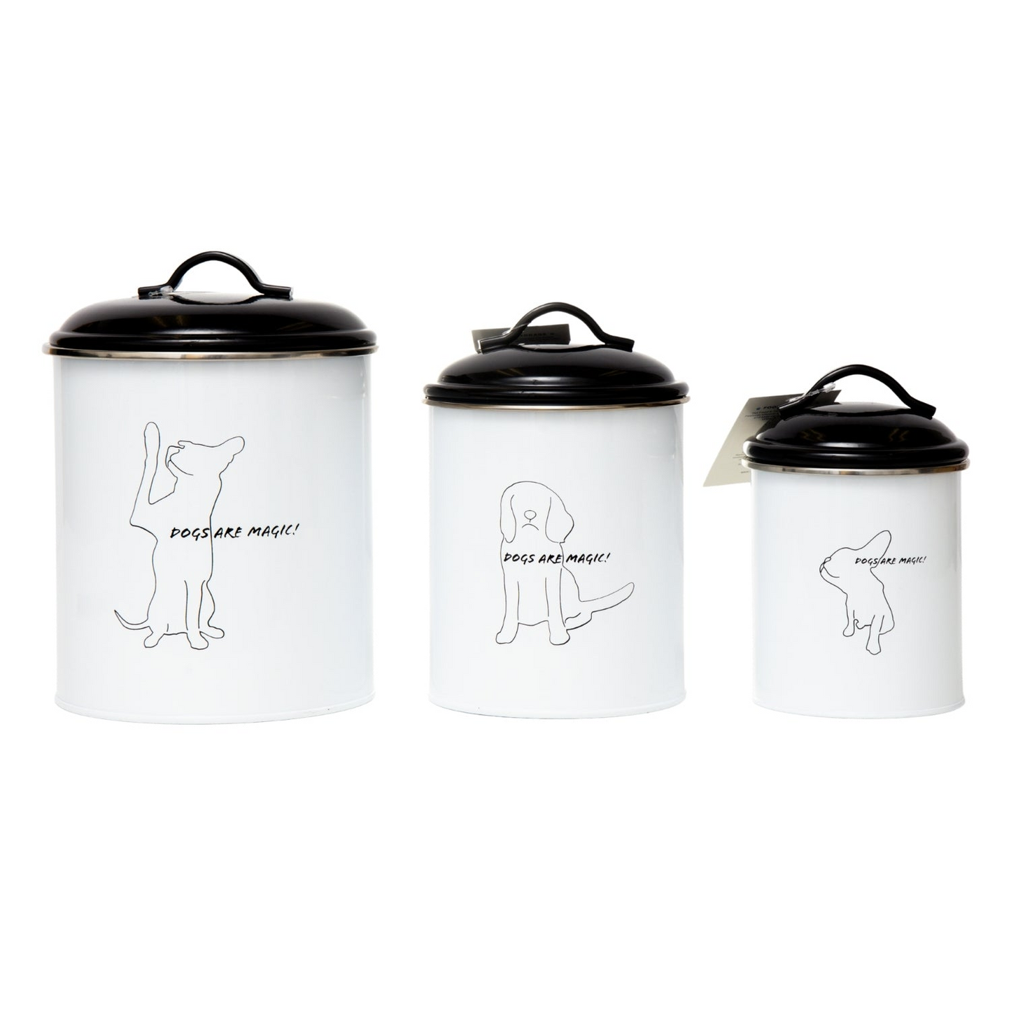 Botes de almacenamiento de comida y golosinas para mascotas en blanco y negro (juego de 3)