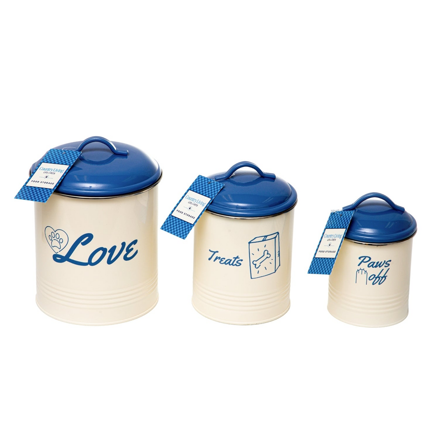 Botes de almacenamiento de comida y golosinas para mascotas de color azul francés (juego de 3)