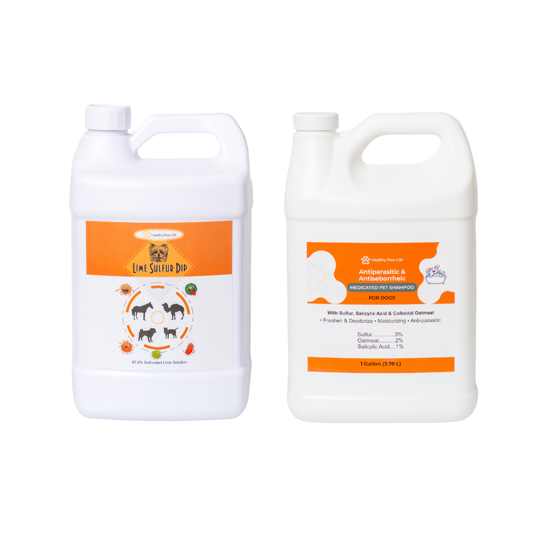 Solución completa para la salud de la piel de mascotas: combo de baño de lima y azufre y champú antiparasitario