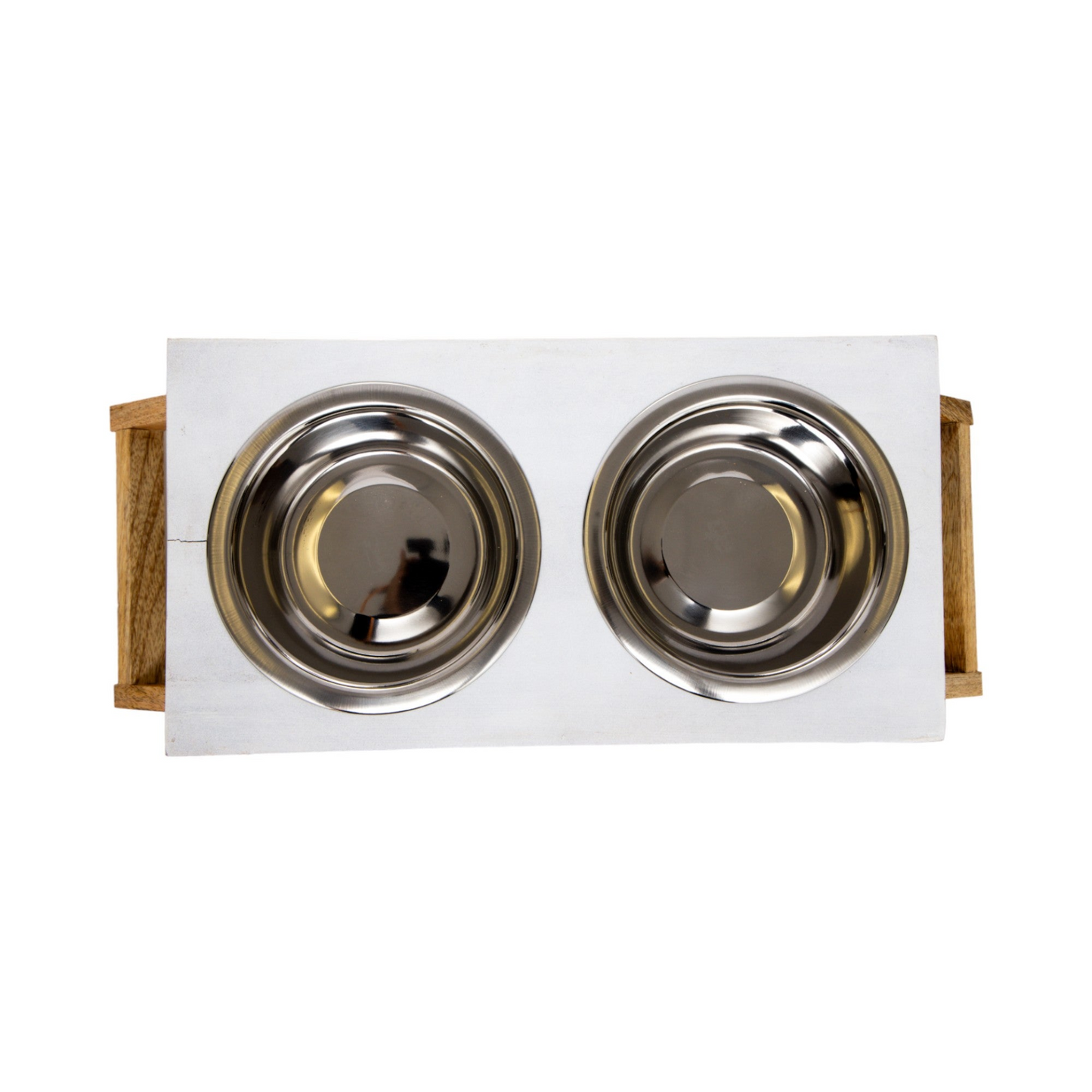 Comedero elevado de madera para perros ecológico (blanco envejecido)