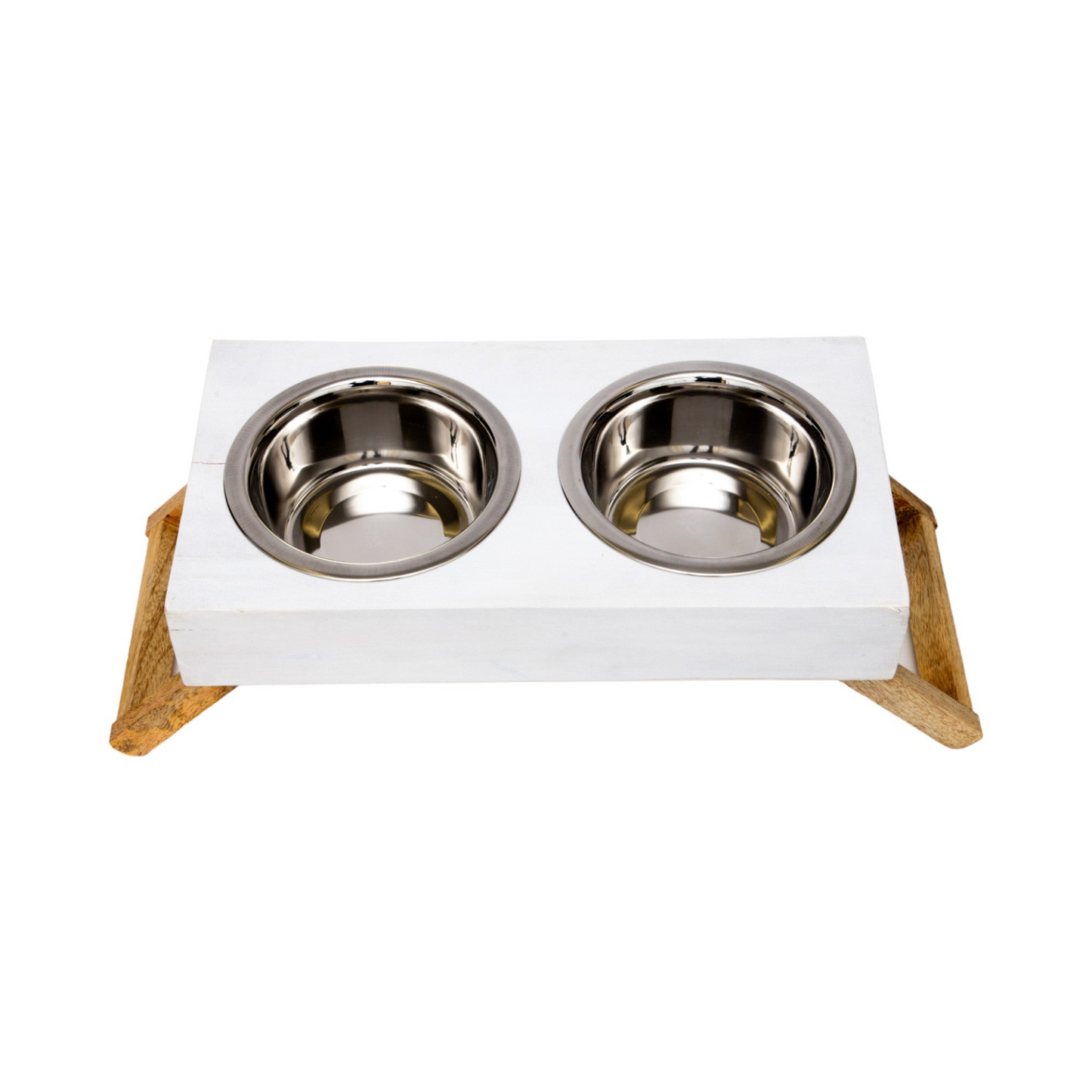 Comedero elevado de madera para perros ecológico (blanco envejecido)