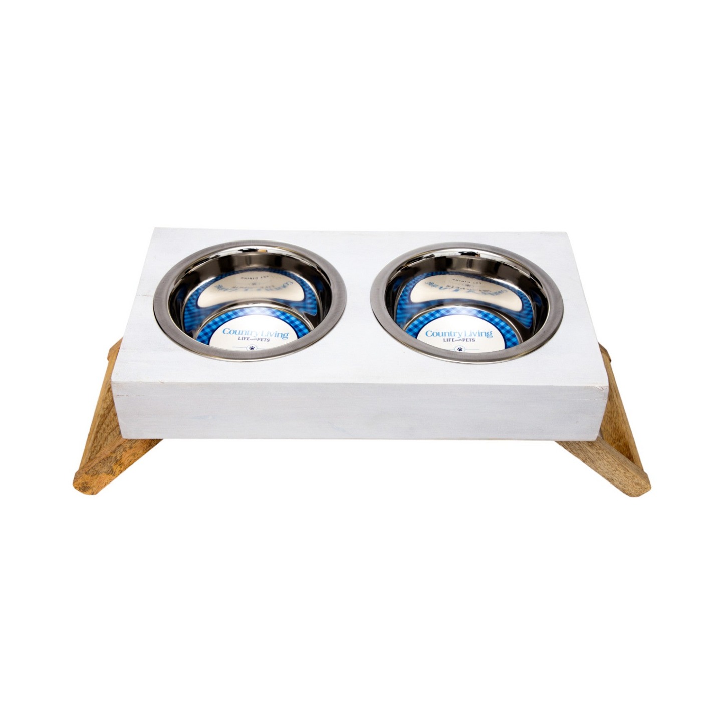 Comedero elevado de madera para perros ecológico (blanco envejecido)