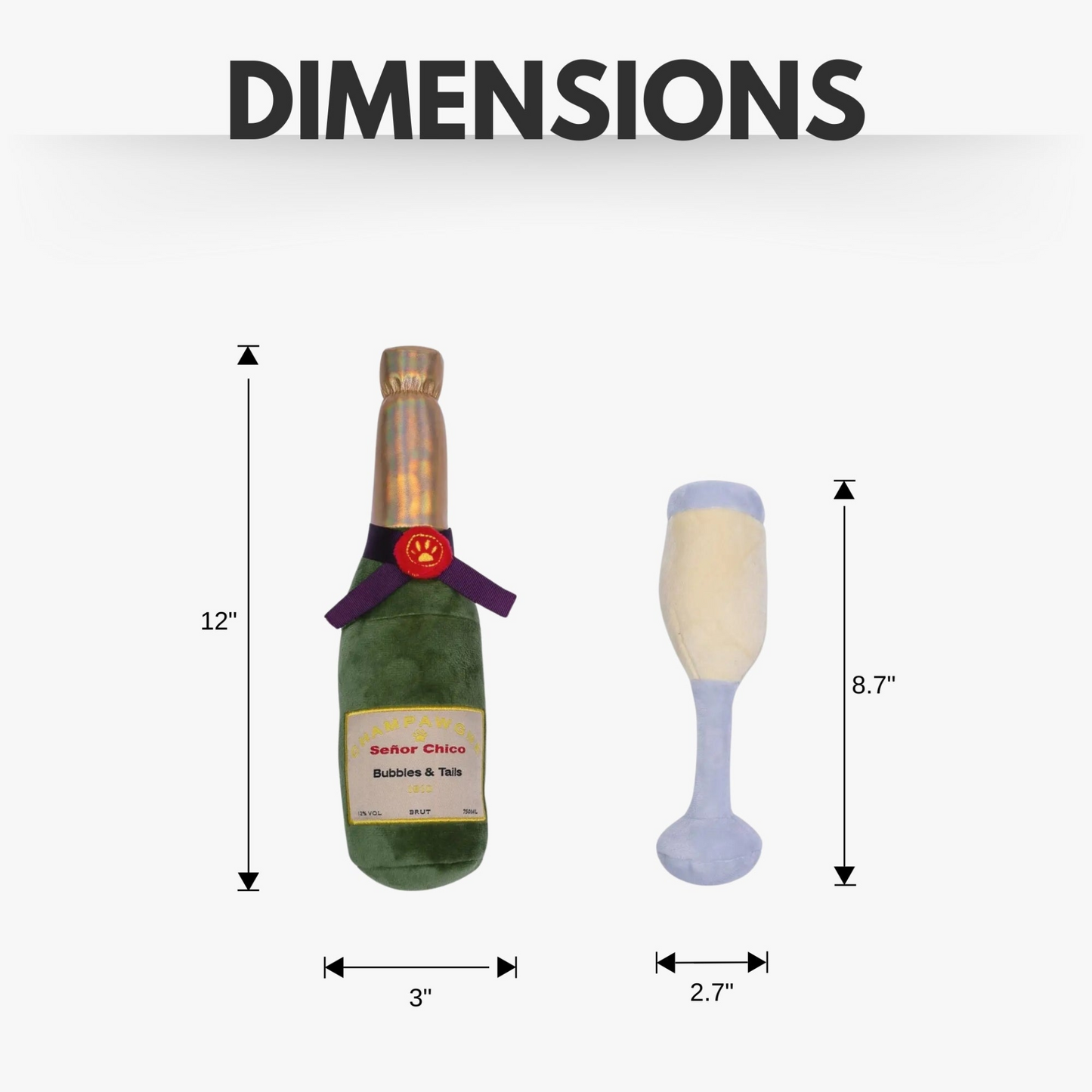 Combo de juguetes para perros de peluche arrugados y chirriantes Champagne-Cheers