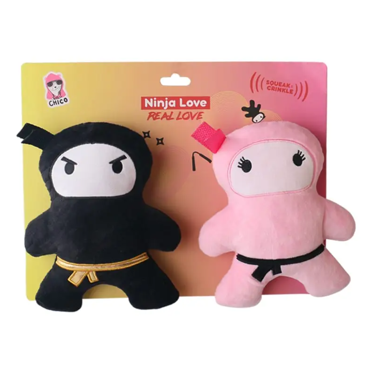 Combo de juguete para perros de peluche arrugado y chirriante Ninja Love