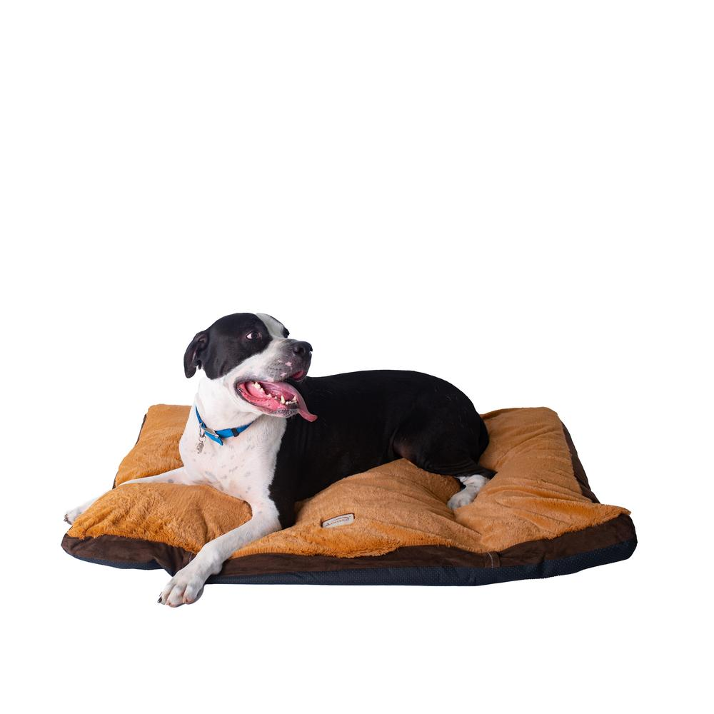 Armarkat Alfombrilla extragrande para cama para mascotas en color moca y marrón tierra, ante sintético y felpa suave