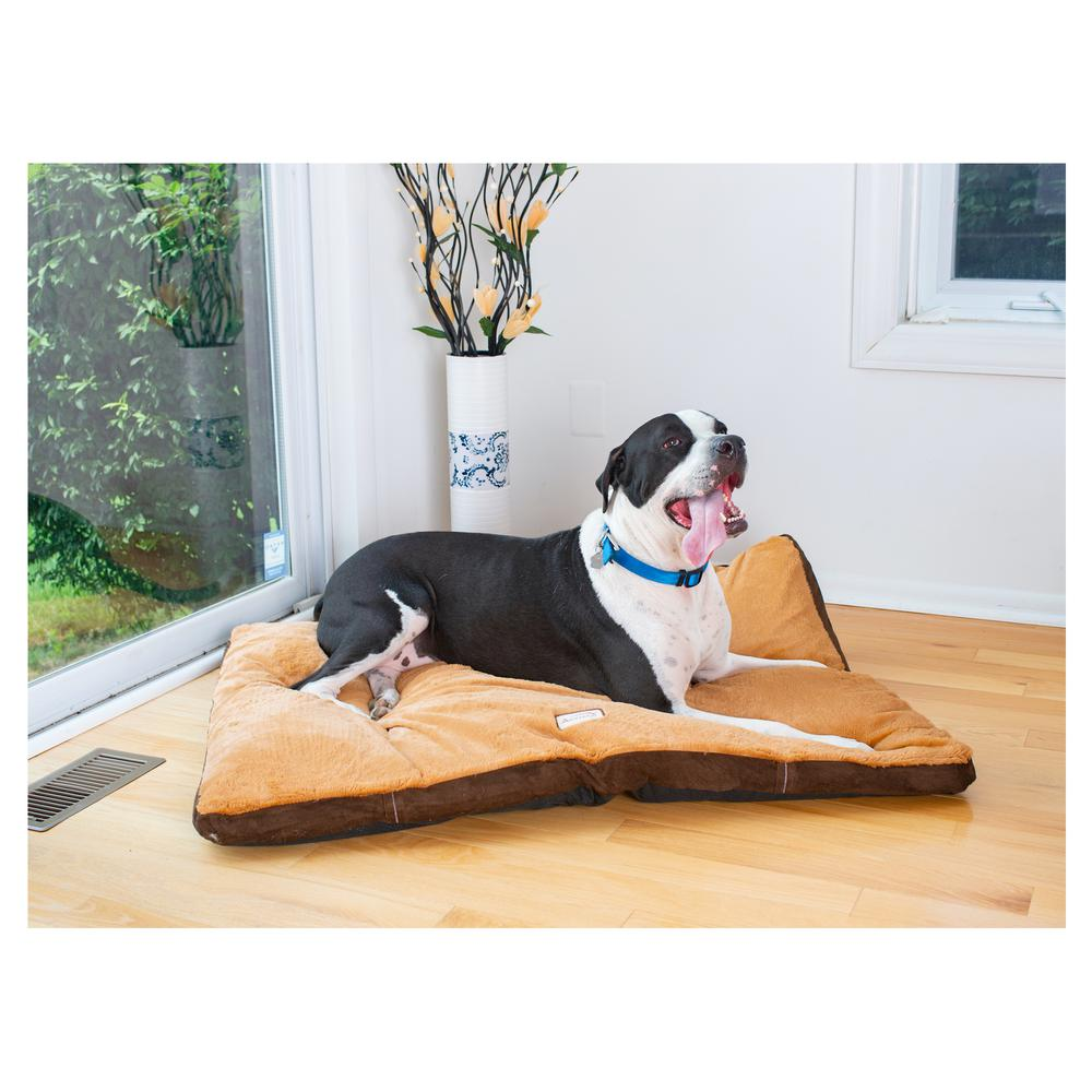 Armarkat Alfombrilla extragrande para cama para mascotas en color moca y marrón tierra, ante sintético y felpa suave