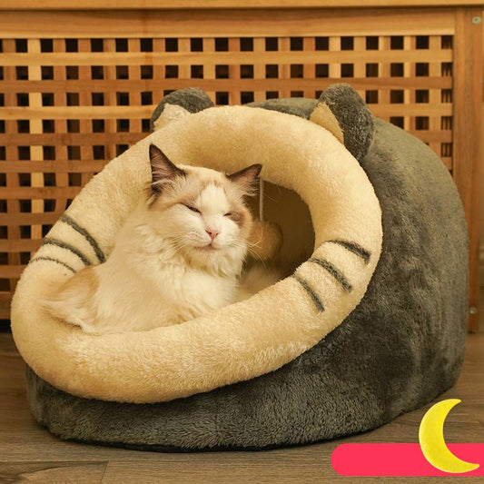 Semi-Enclosed Polar Fleece Cat House – Deep Sleep Warmth | 3 Sizes & 3 Colors