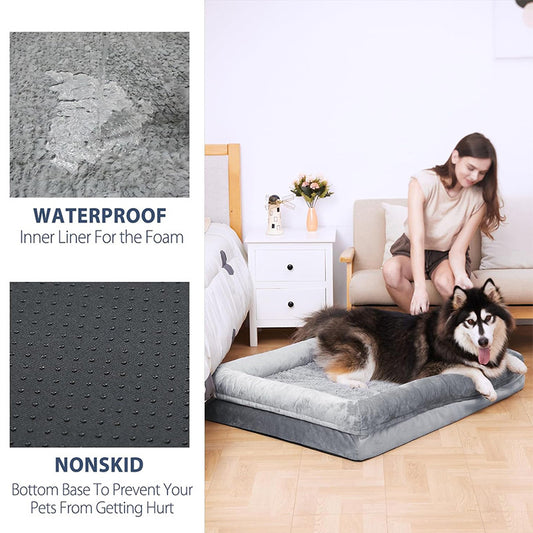 XL Thickened Dog Cushion Bed for Large Breeds – Light Gray & Dark Gray