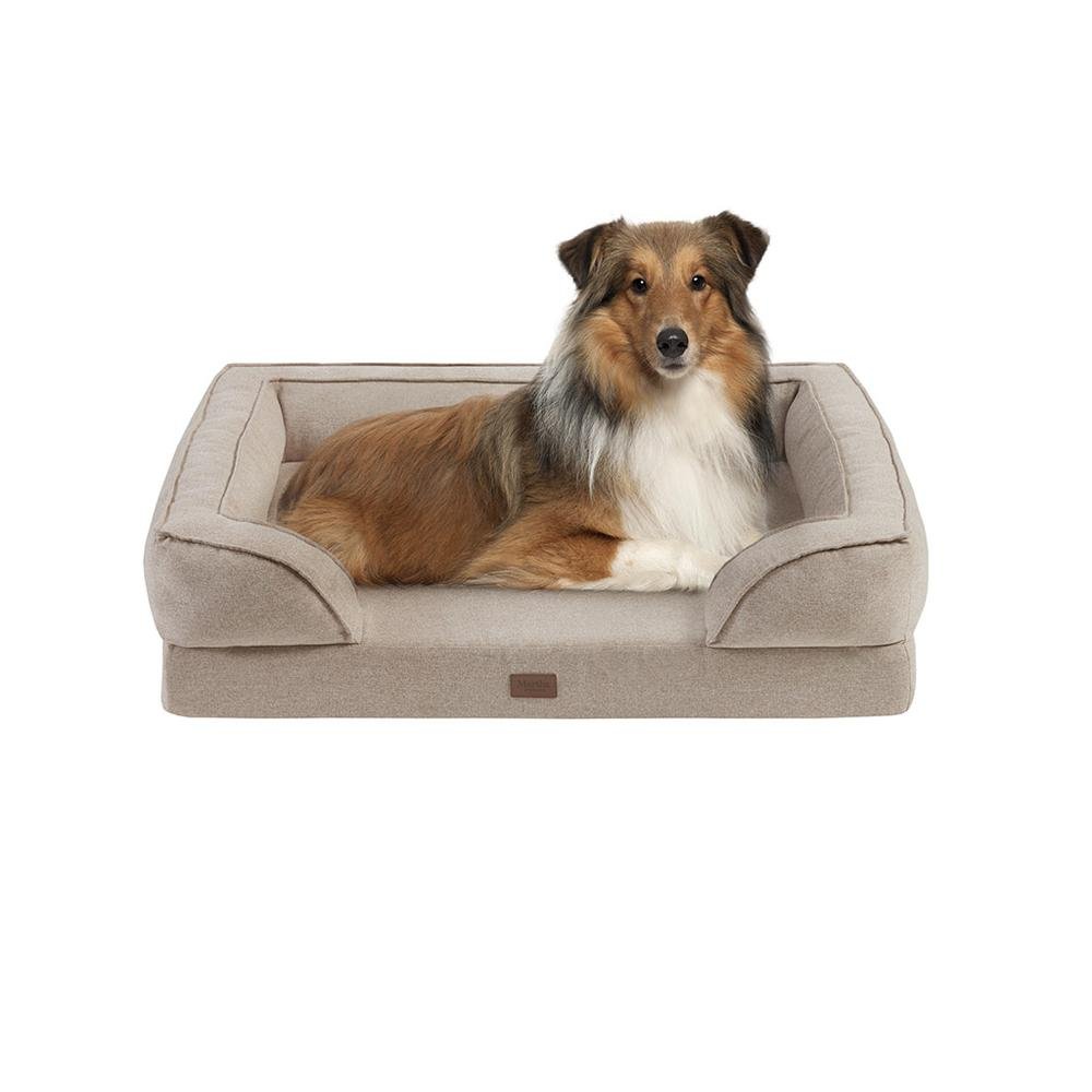Sofá para mascotas Martha Stewart Bella - Cama para perros color canela con espuma viscoelástica