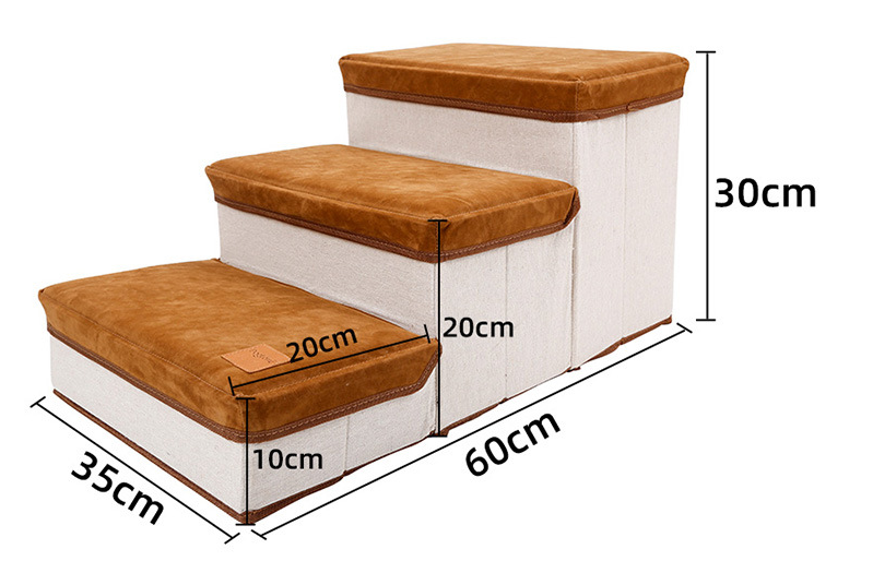 3-Step Foldable Storage Pet Stairs – Space-Saving Flannel & Cotton Steps for Small to Medium Dogs & Cats