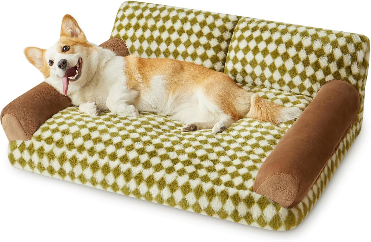 Checkered Pet Sofa Bed with Non-Slip Base & Washable Cover – 3 Sizes for Cats & Dogs