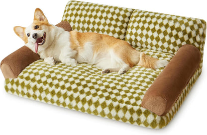 Checkered Pet Sofa Bed with Non-Slip Base & Washable Cover – 3 Sizes for Cats & Dogs