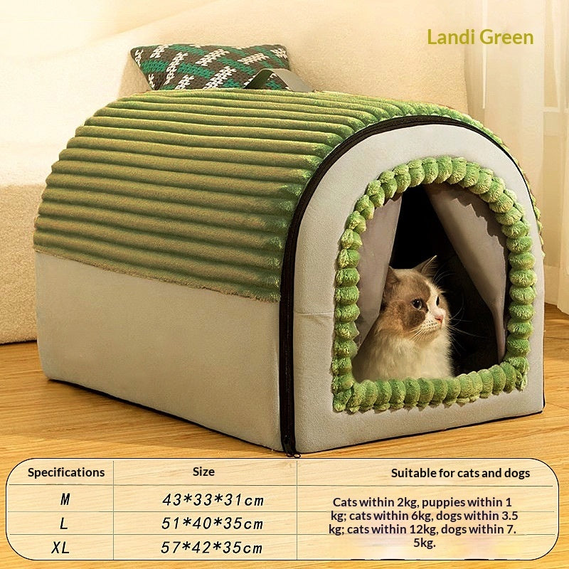 Insulated Enclosed Cat & Dog House with Door Curtain – All Seasons | 3 Colors & 3 Sizes