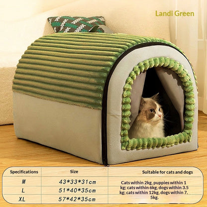 Insulated Enclosed Cat & Dog House with Door Curtain – All Seasons | 3 Colors & 3 Sizes