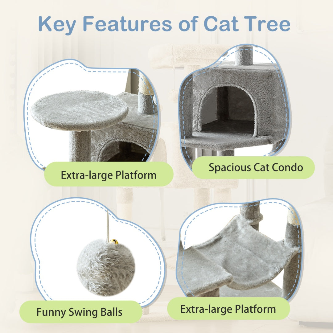 44" Cat Tree Tower with Sisal Scratching Posts & Hammock