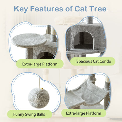 44" Cat Tree Tower with Sisal Scratching Posts & Hammock