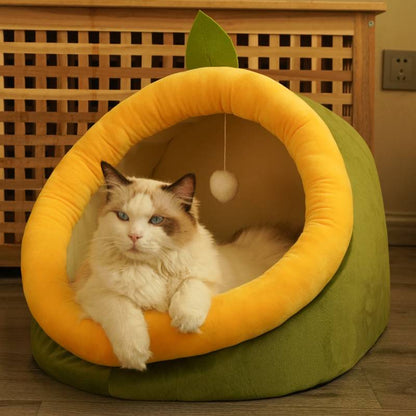 Semi-Enclosed Polar Fleece Cat House – Deep Sleep Warmth | 3 Sizes & 3 Colors