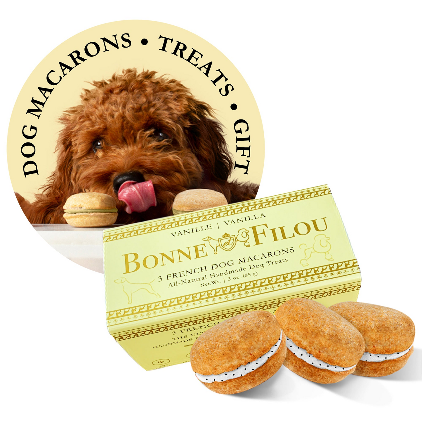 Bonne et Filou Dog Macarons (Box of 3)