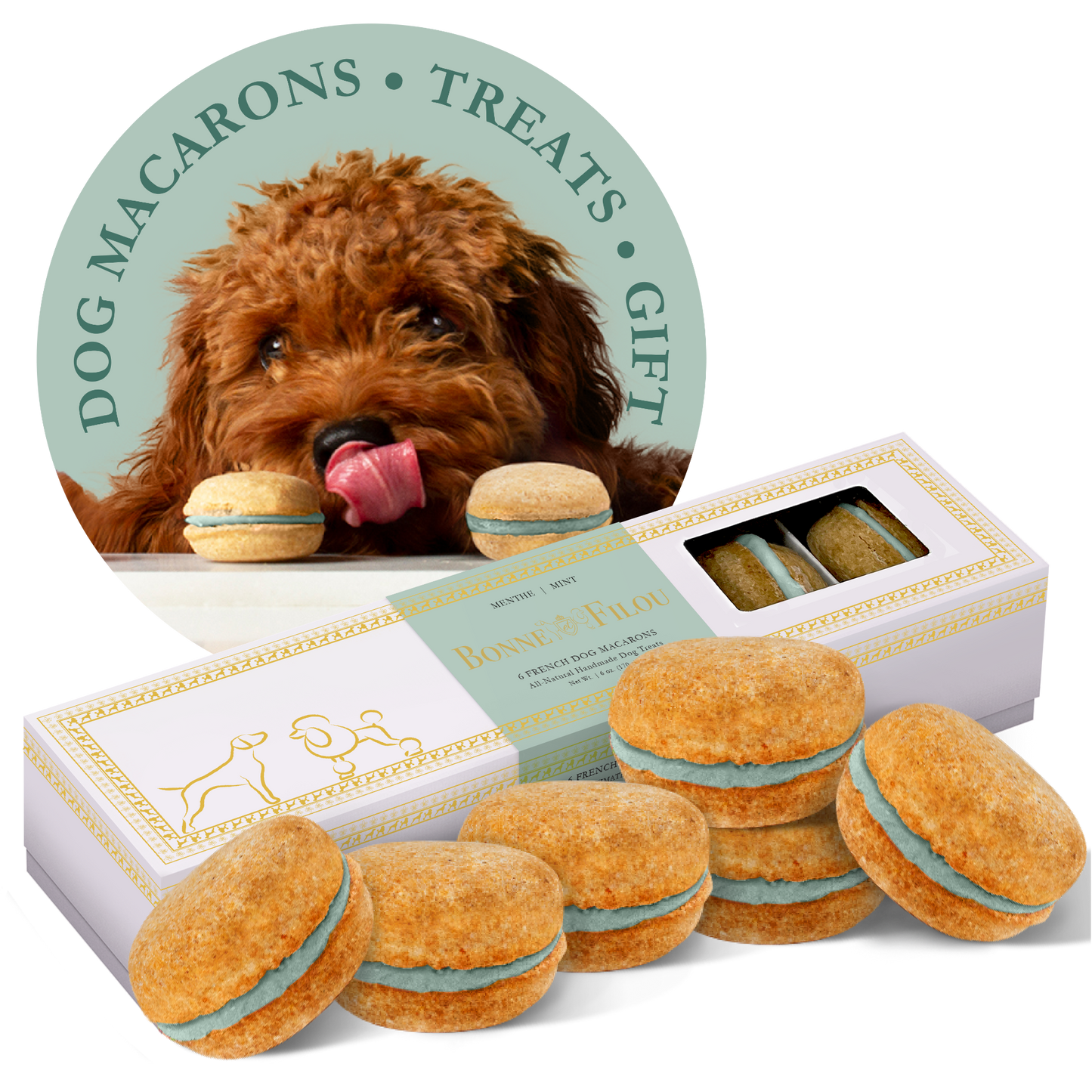 Bonne et Filou Dog Macarons (Count of 6)