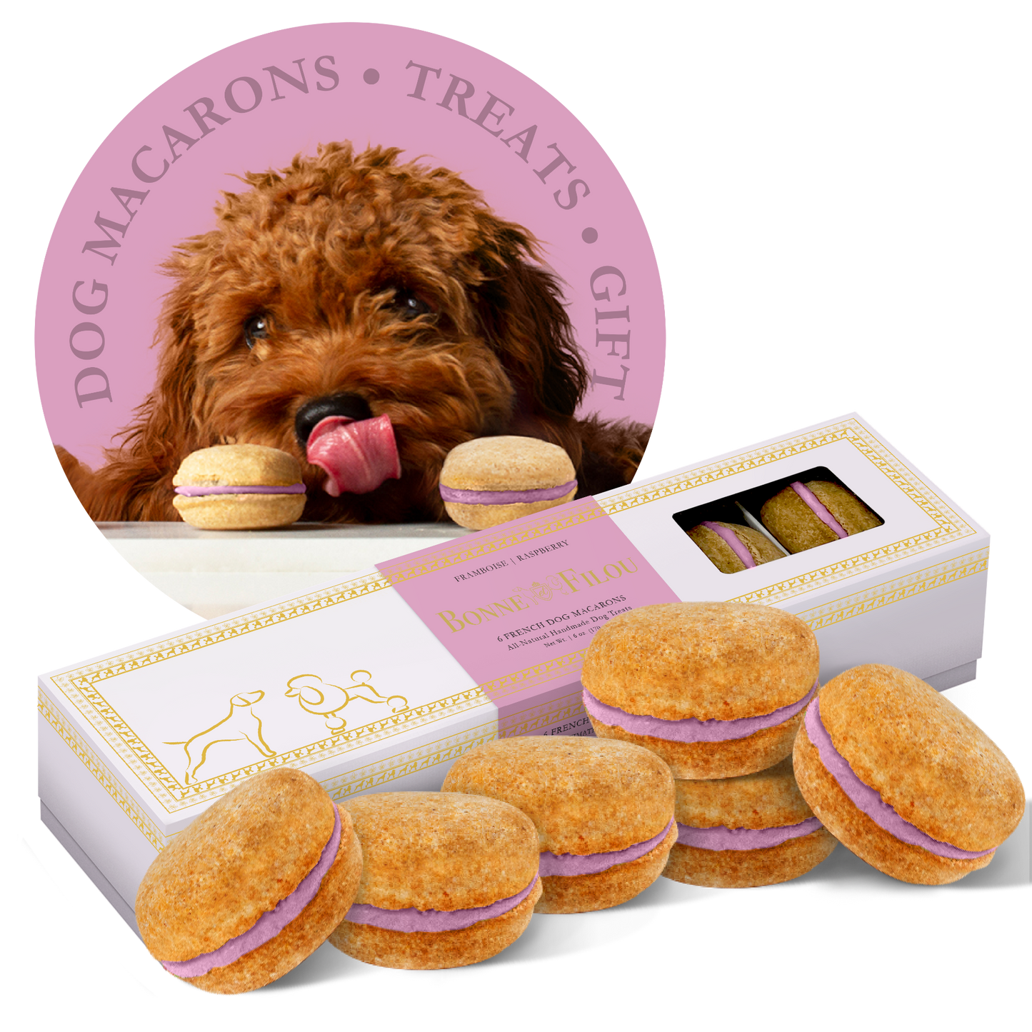 Bonne et Filou Dog Macarons (Count of 6)