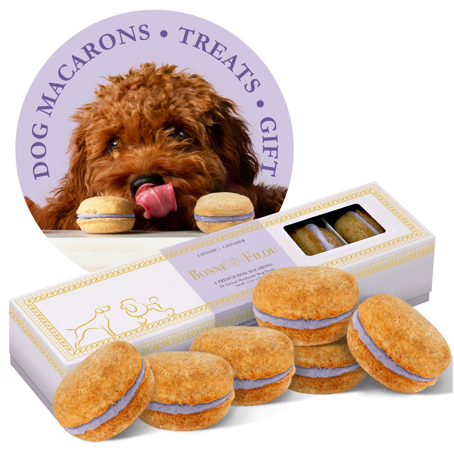 Bonne et Filou Dog Macarons (Count of 6)