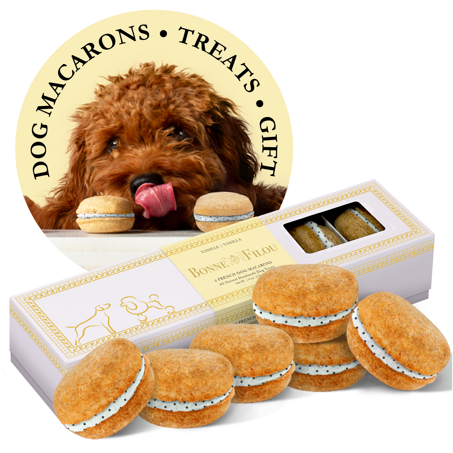 Bonne et Filou Dog Macarons (Count of 6)