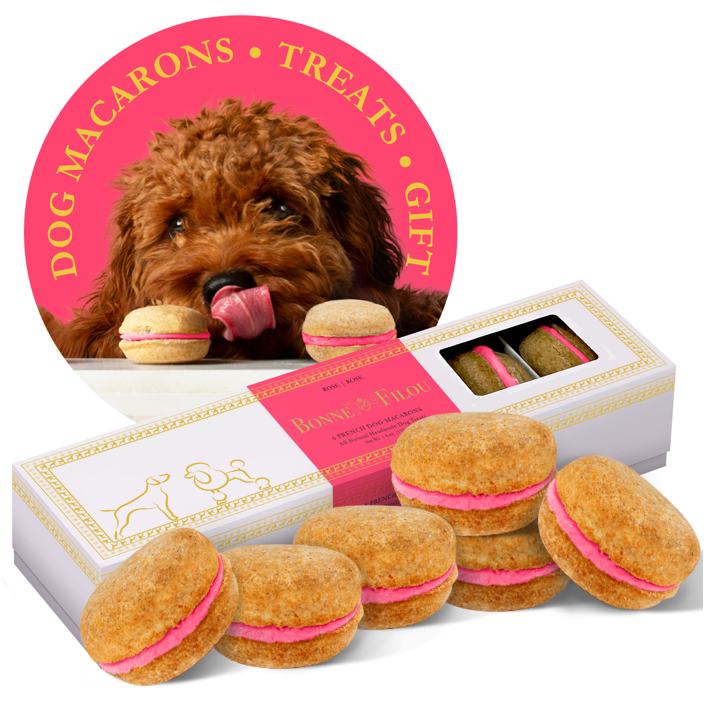 Bonne et Filou Dog Macarons (Count of 6)