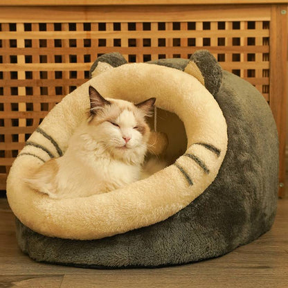 Semi-Enclosed Polar Fleece Cat House – Deep Sleep Warmth | 3 Sizes & 3 Colors