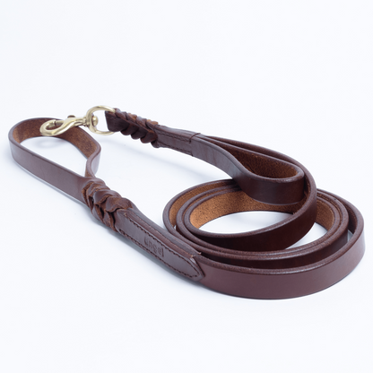 Genuine Leather Braided Dog Leash with Double Handle