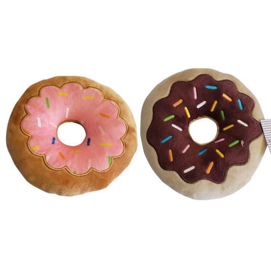 Interactive Donut Plush Dog Toy Set (Chocolate & Strawberry)