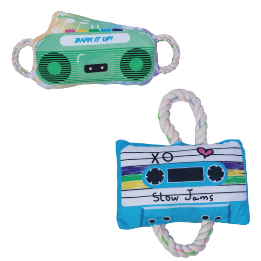 Old School Plush Dog Toy Combo (Cassette Tape & Boom Box)